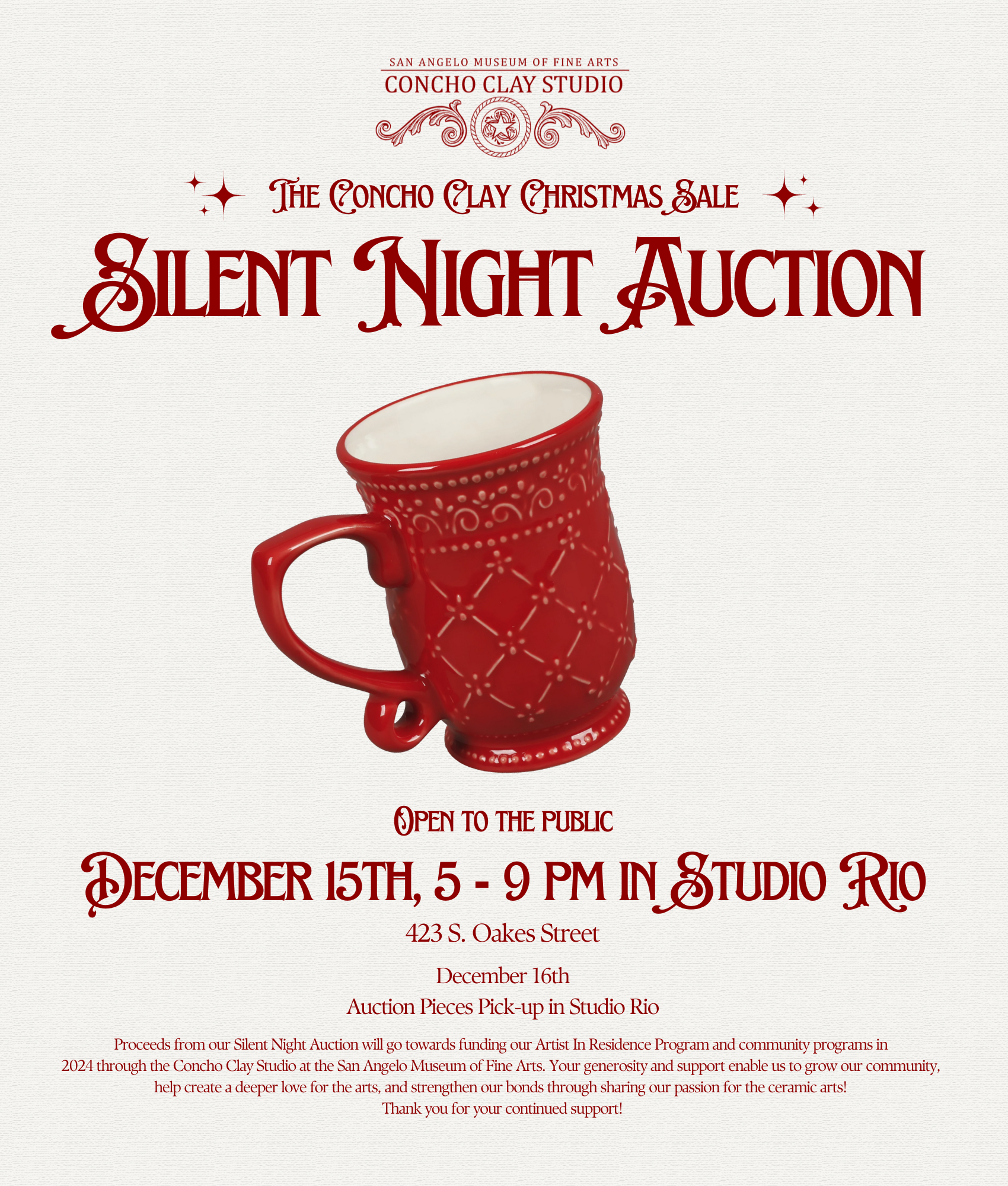 December 14th, 5 9 pm Studio Rio 423 S. Oakes Street December 14th, 5 9 pm Studio Rio 423 S. Oakes Street