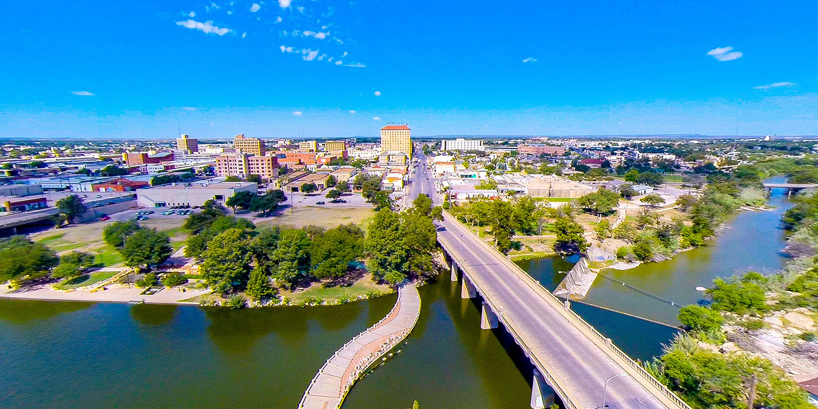 Downtown San Angelo, Texas and the Concho River corridor